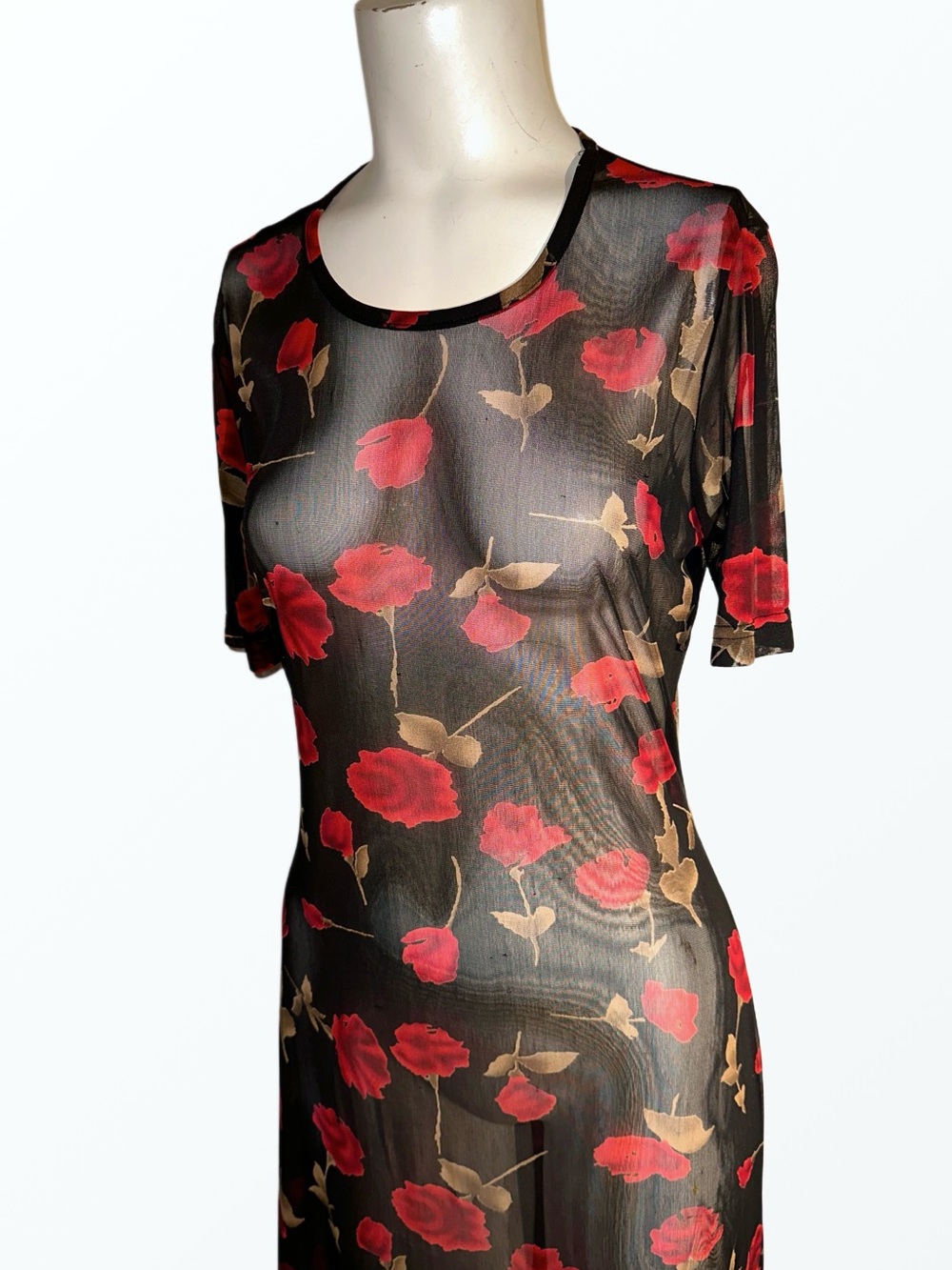 Vintage Jessica Red & Black Floral Maxi Dress